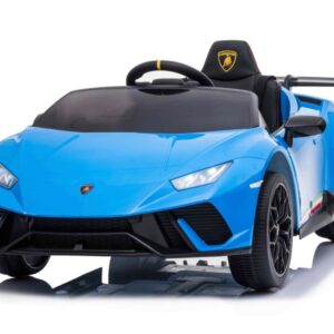 Mașinuță electrică Lamborghini Huracan - Albastru (modul muzică, scaun piele, roți cauciuc)