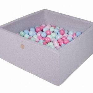 Piscină uscată cu 200 de bile (baby blue, mint, roz deschis, roz pastel) MeowBaby, 90x90x40 cm, gri