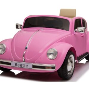 Mașinuță electrică Volkswagen Beetle Classic - Roz (modul muzică, scaun piele, roți cauciuc)